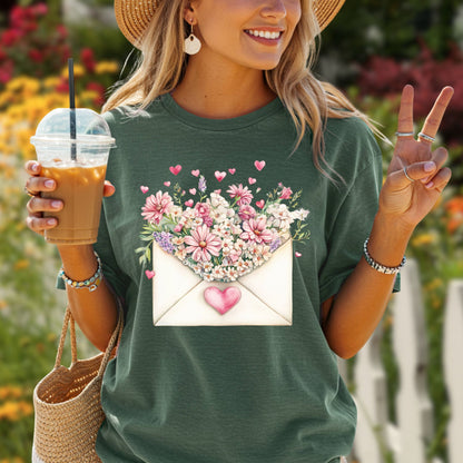 Valentine's Pink Floral Love Letter T-Shirt