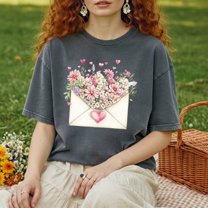 Valentine's Pink Floral Love Letter T-Shirt