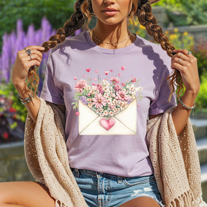 Valentine's Pink Floral Love Letter T-Shirt