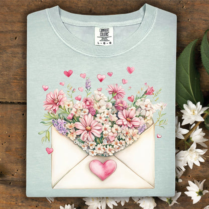 Valentine's Pink Floral Love Letter T-Shirt