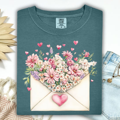 Valentine's Pink Floral Love Letter T-Shirt
