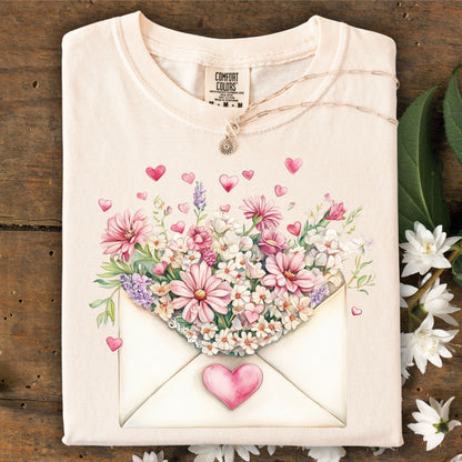 Valentine's Pink Floral Love Letter T-Shirt
