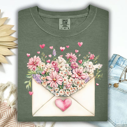 Valentine's Pink Floral Love Letter T-Shirt