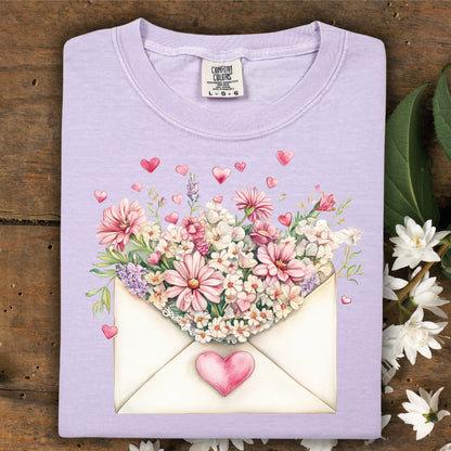 Valentine's Pink Floral Love Letter T-Shirt