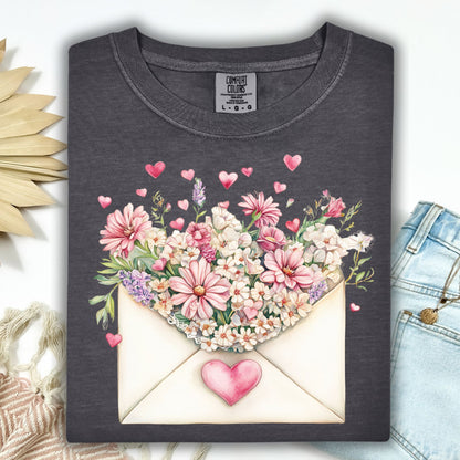 Valentine's Pink Floral Love Letter T-Shirt