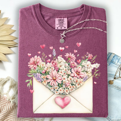 Valentine's Pink Floral Love Letter T-Shirt