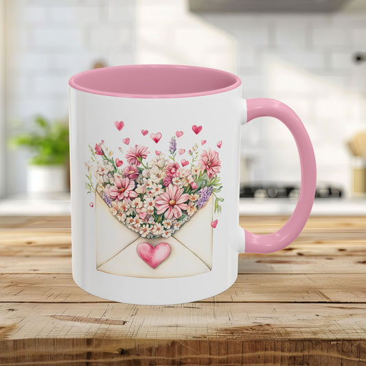 Valentine's Pink Vintage Floral Envelope Mug (11/15oz)