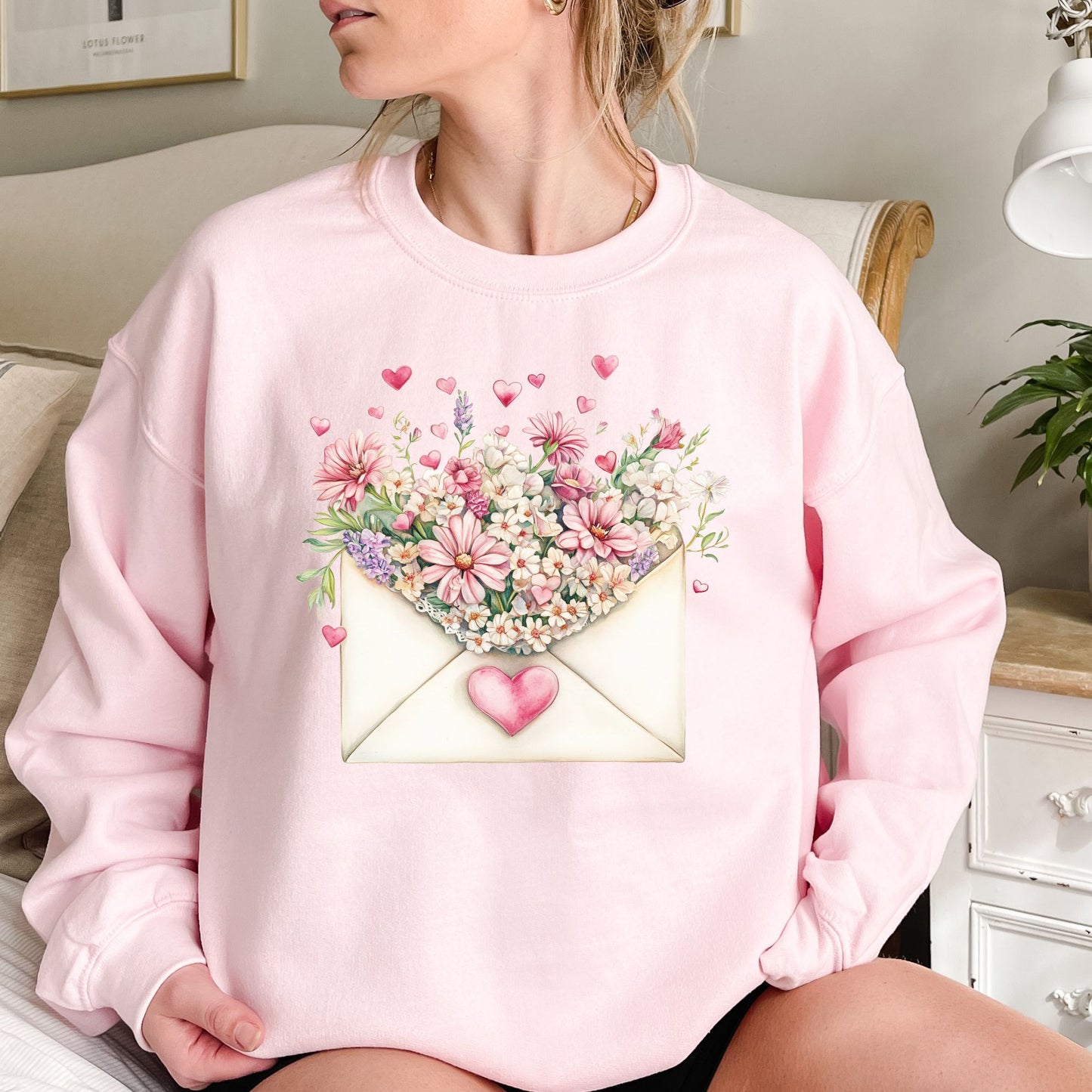 Valentine's Pink Vintage Floral Envelope Sweatshirt