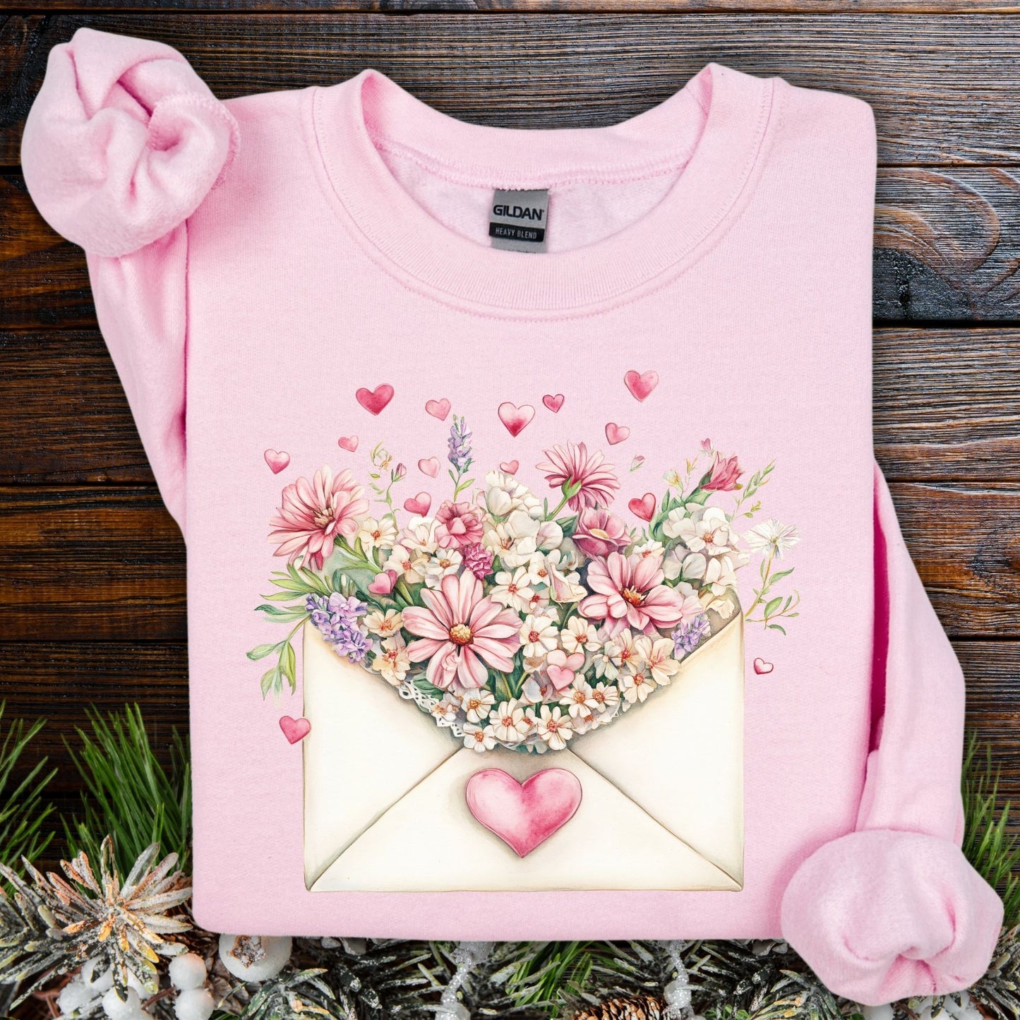 Valentine's Pink Vintage Floral Envelope Sweatshirt