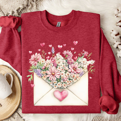 Valentine's Pink Vintage Floral Envelope Sweatshirt