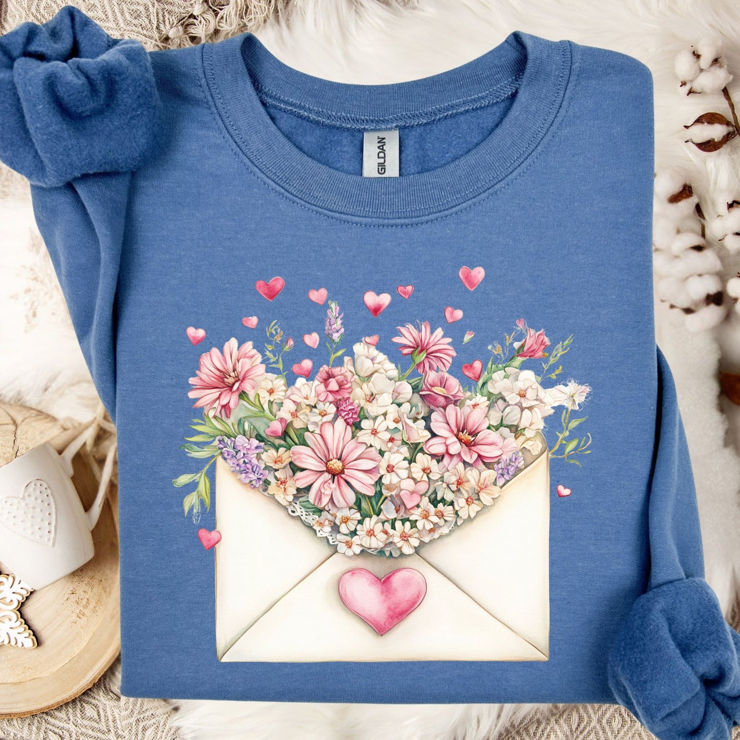 Valentine's Pink Vintage Floral Envelope Sweatshirt