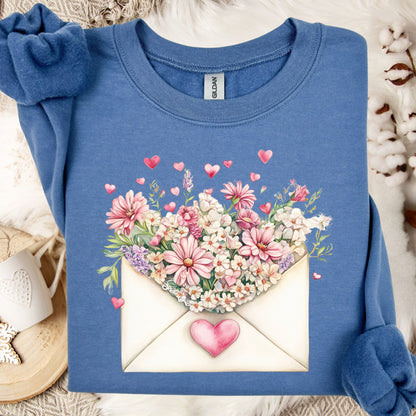 Valentine's Pink Vintage Floral Envelope Sweatshirt