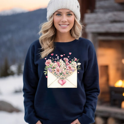 Valentine's Pink Vintage Floral Envelope Sweatshirt