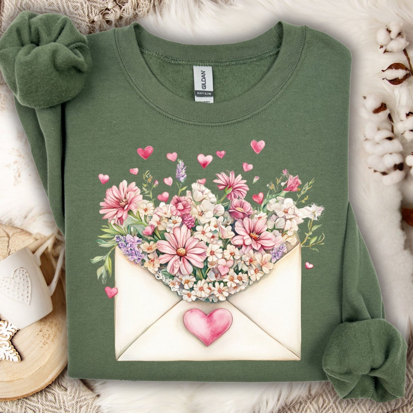 Valentine's Pink Vintage Floral Envelope Sweatshirt