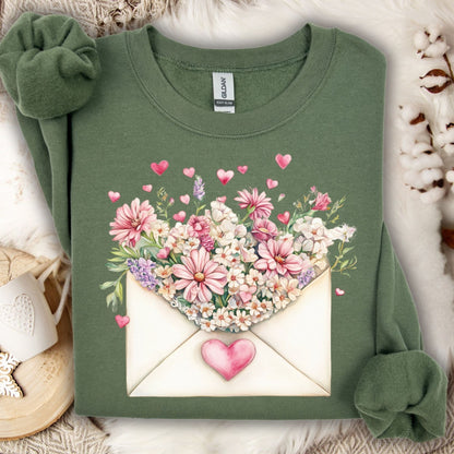 Valentine's Pink Vintage Floral Envelope Sweatshirt