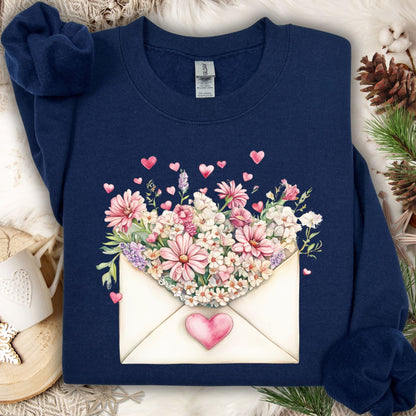 Valentine's Pink Vintage Floral Envelope Sweatshirt
