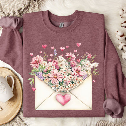 Valentine's Pink Vintage Floral Envelope Sweatshirt