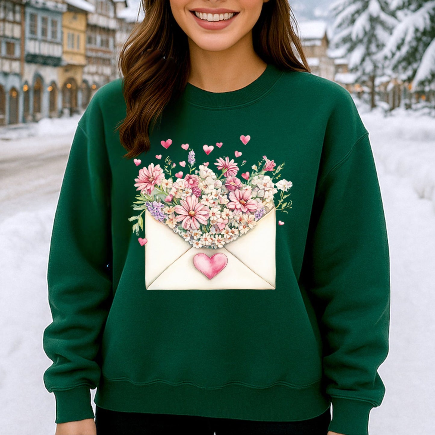Valentine's Pink Vintage Floral Envelope Sweatshirt