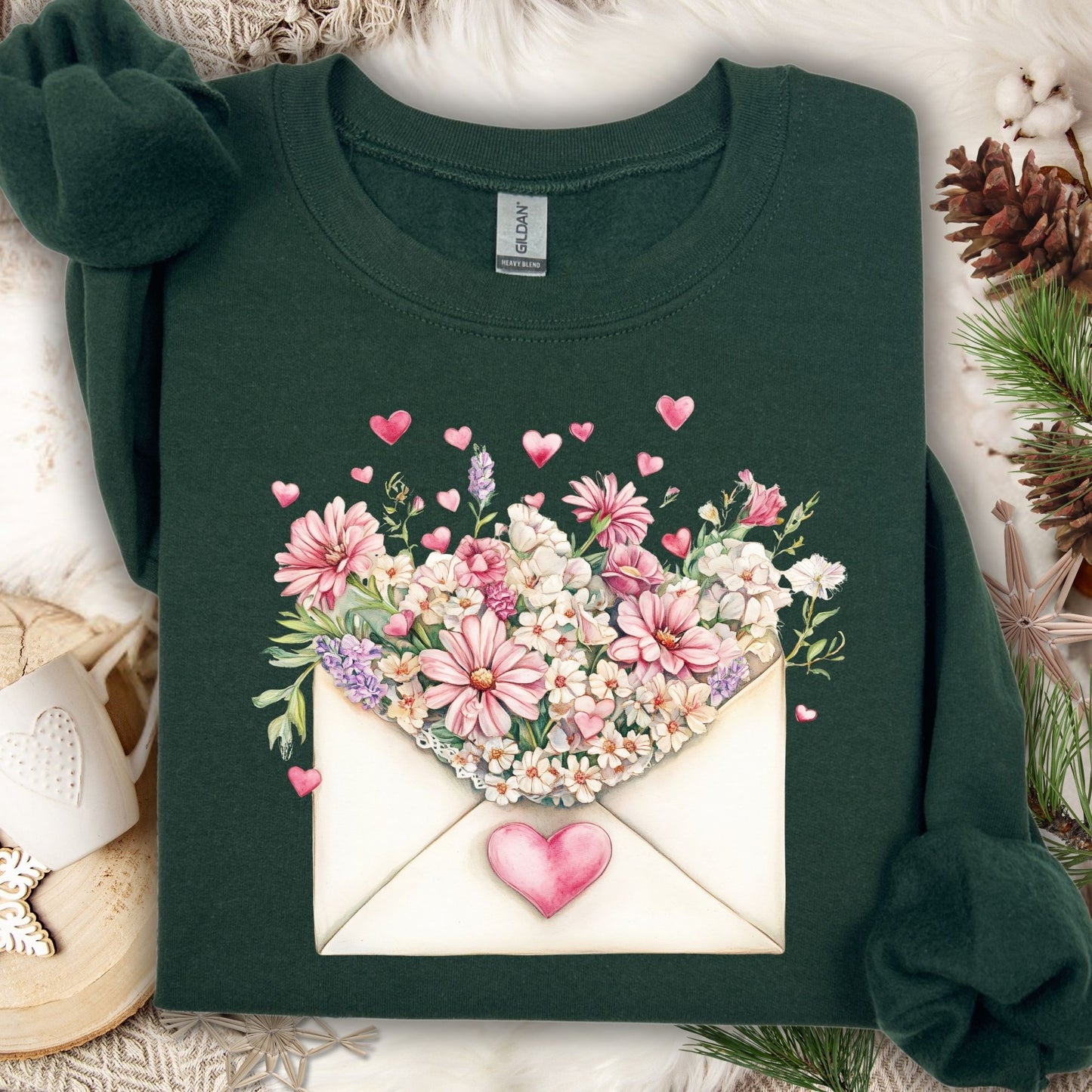 Valentine's Pink Vintage Floral Envelope Sweatshirt