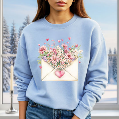Valentine's Pink Vintage Floral Envelope Sweatshirt