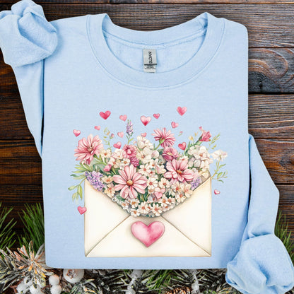 Valentine's Pink Vintage Floral Envelope Sweatshirt