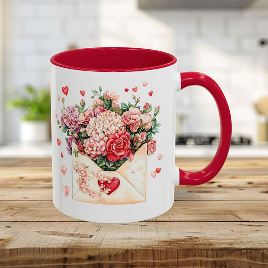 Valentine's Red Vintage Floral Envelope Mug (11/15oz)