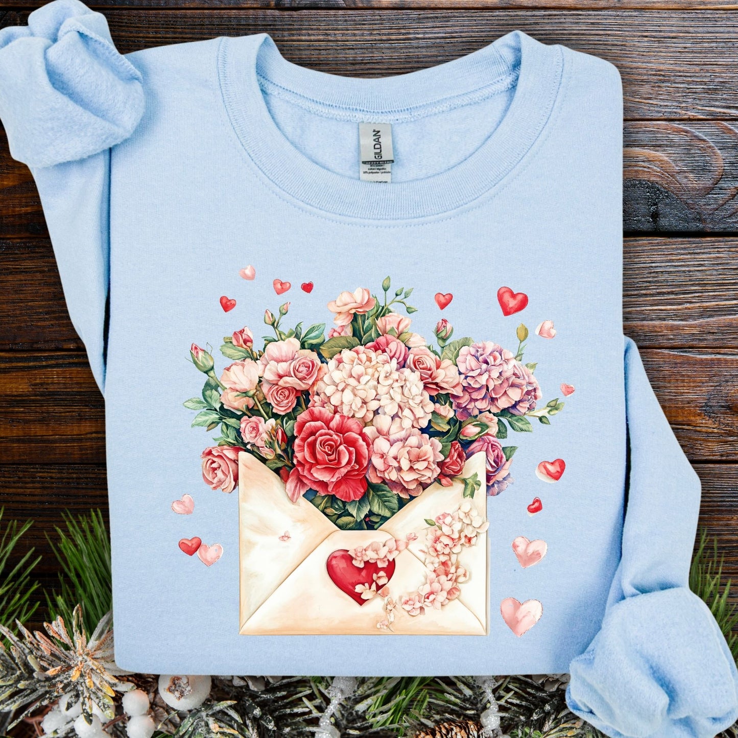 Valentine's Red Vintage Floral Envelope Sweatshirt