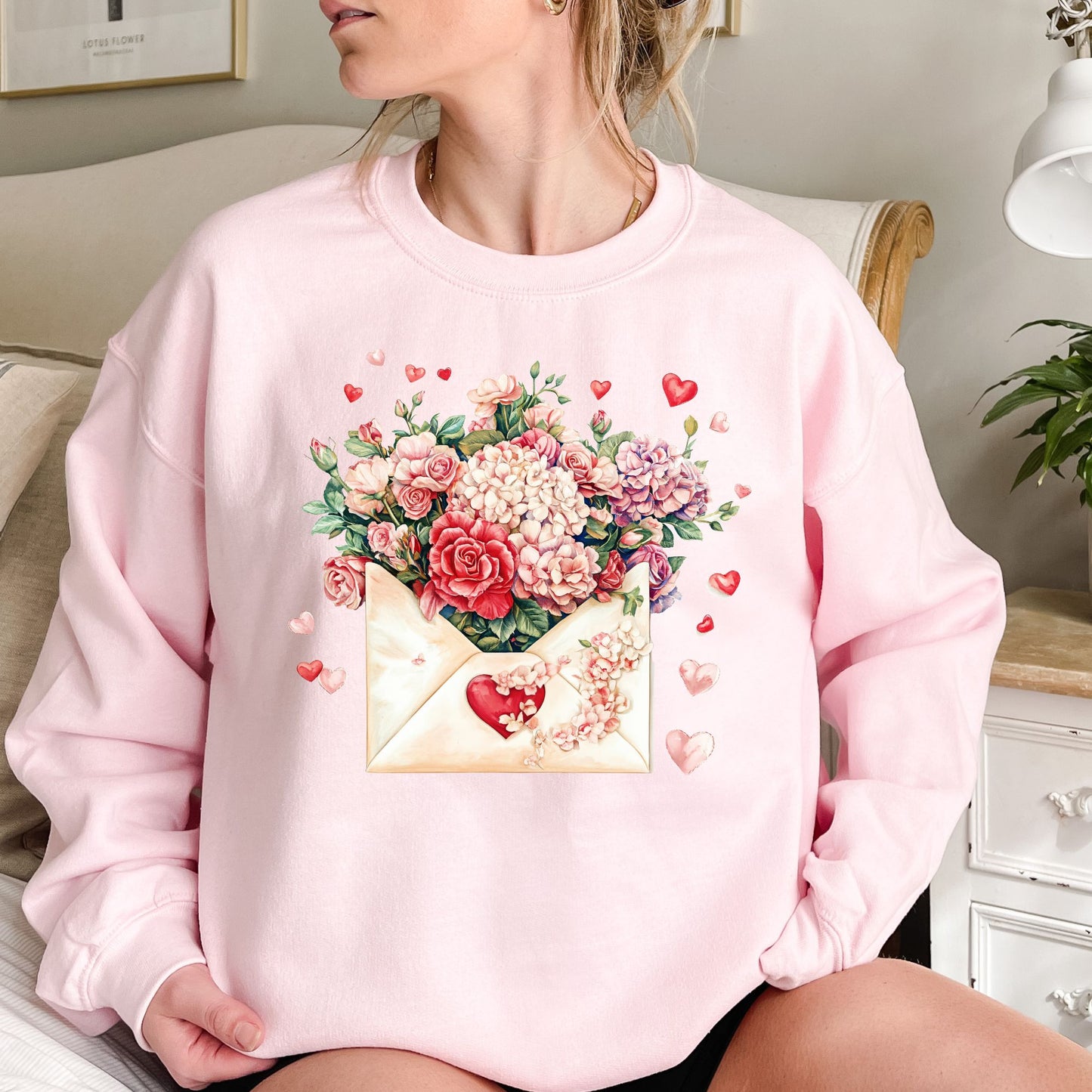 Valentine's Red Vintage Floral Envelope Sweatshirt