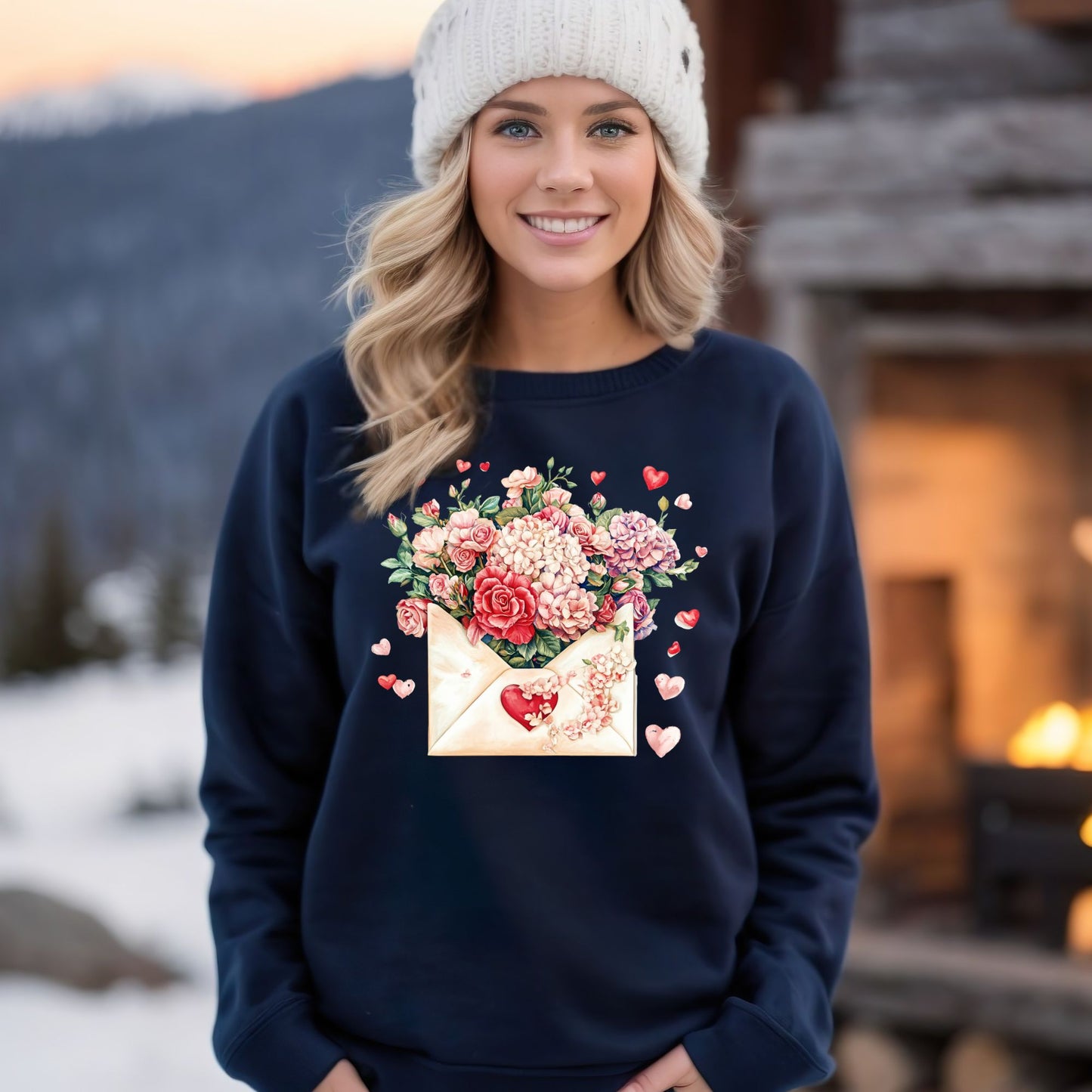 Valentine's Red Vintage Floral Envelope Sweatshirt