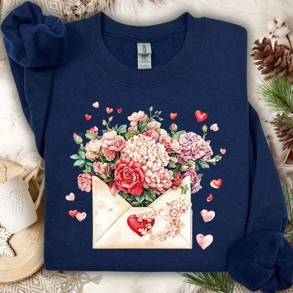 Valentine's Red Vintage Floral Envelope Sweatshirt