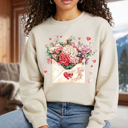 Valentine's Red Vintage Floral Envelope Sweatshirt