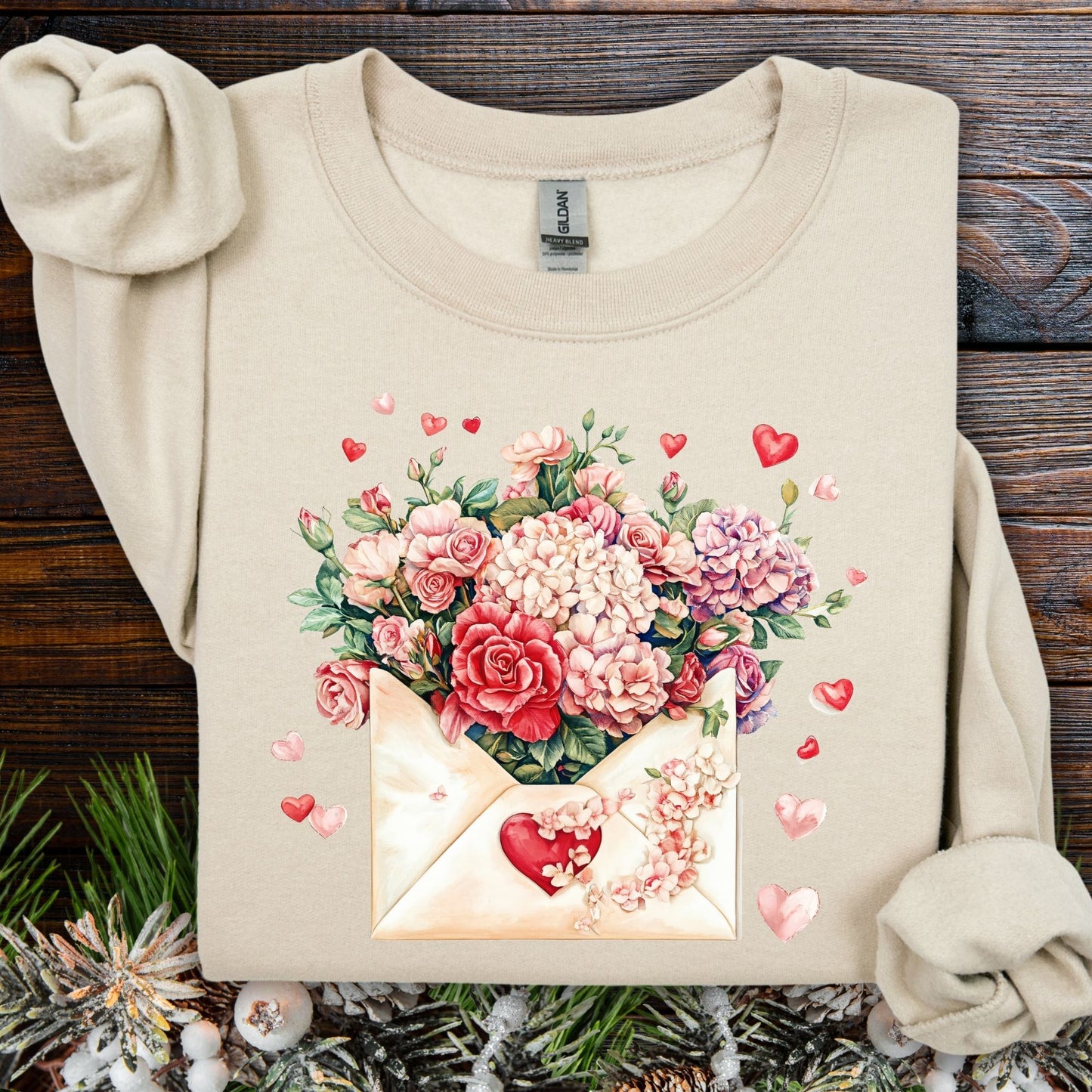 Valentine's Red Vintage Floral Envelope Sweatshirt