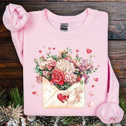 Valentine's Red Vintage Floral Envelope Sweatshirt