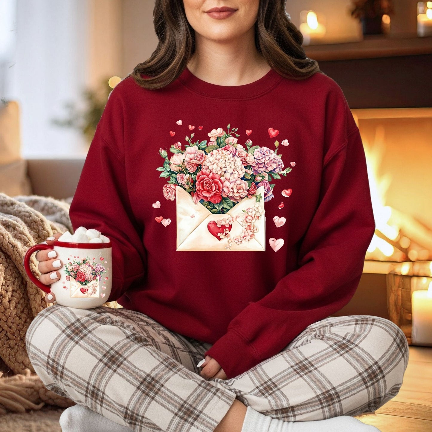Valentine's Red Vintage Floral Envelope Sweatshirt