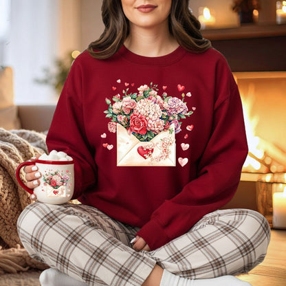 Valentine's Red Vintage Floral Envelope Sweatshirt