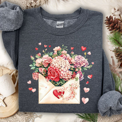 Valentine's Red Vintage Floral Envelope Sweatshirt