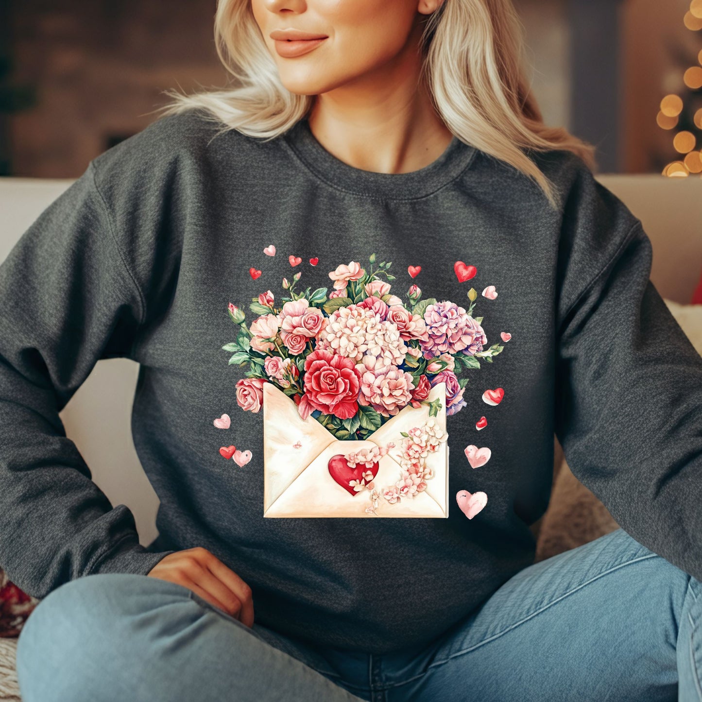 Valentine's Red Vintage Floral Envelope Sweatshirt