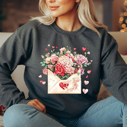 Valentine's Red Vintage Floral Envelope Sweatshirt