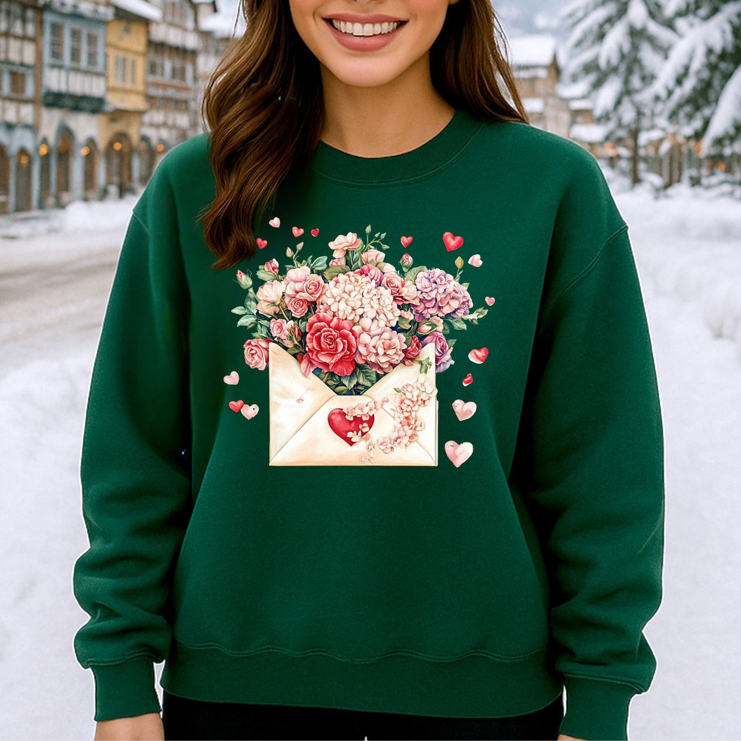 Valentine's Red Vintage Floral Envelope Sweatshirt