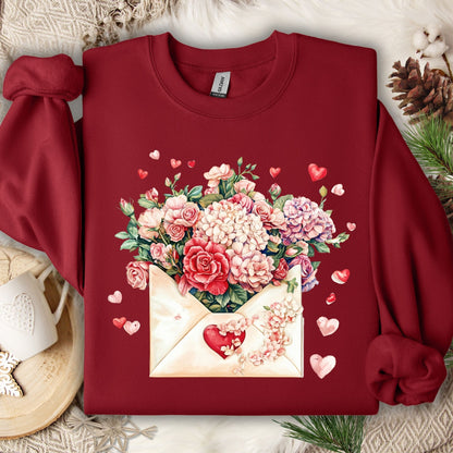 Valentine's Red Vintage Floral Envelope Sweatshirt