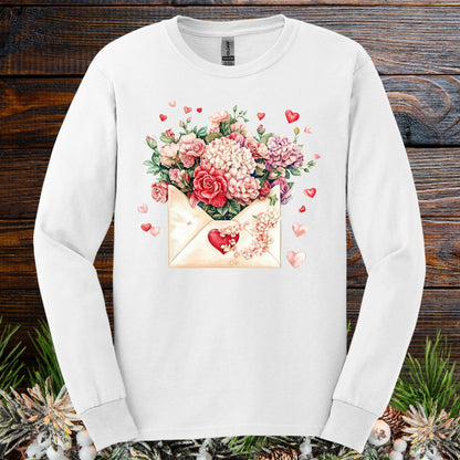 Valentine's Red Vintage Heart Envelope Floral Long Sleeve Tee