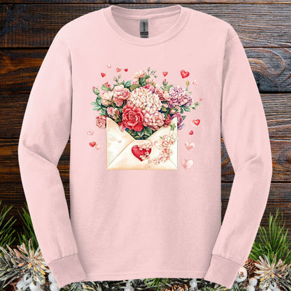 Valentine's Red Vintage Heart Envelope Floral Long Sleeve Tee