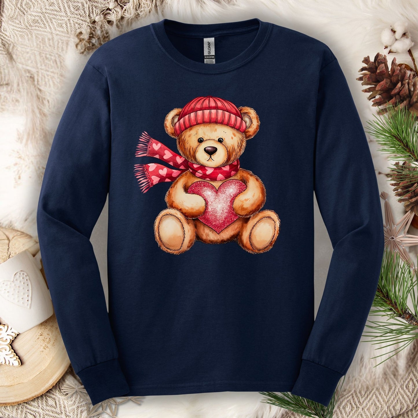 Valentine's Teddy Bear with Heart Long Sleeve Tee