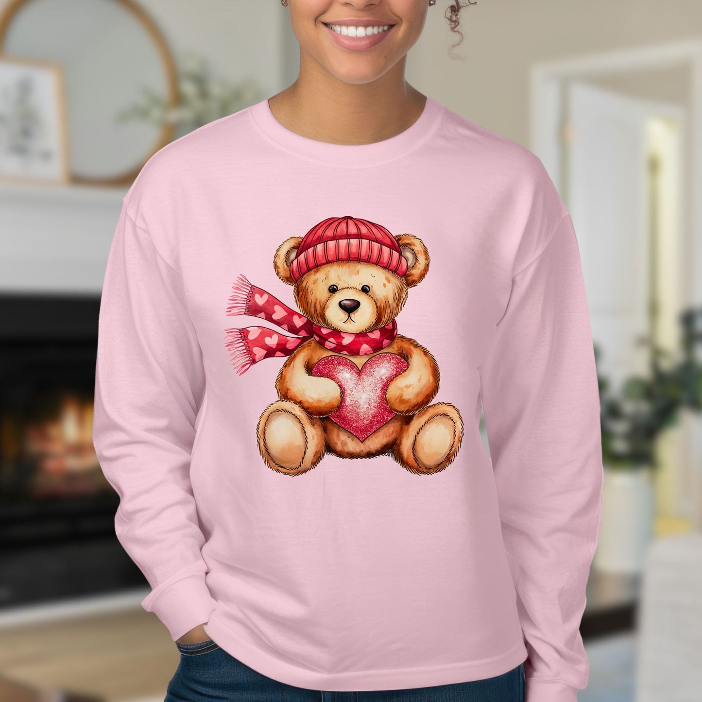 Valentine's Teddy Bear with Heart Long Sleeve Tee