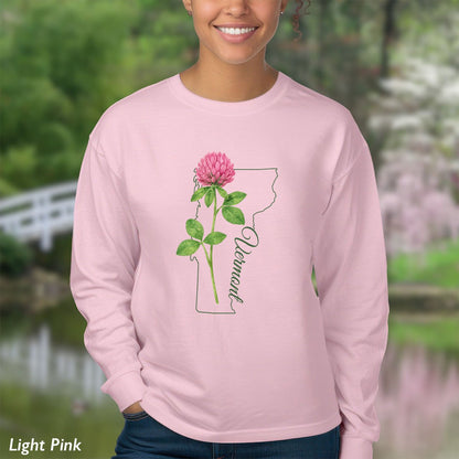 Vermont State Flower Long Sleeve Tee — Red Clover Outline Tee