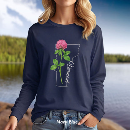 Vermont State Flower Long Sleeve Tee — Red Clover Outline Tee