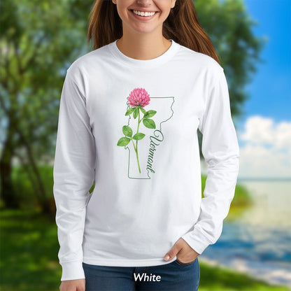 Vermont State Flower Long Sleeve Tee — Red Clover Outline Tee