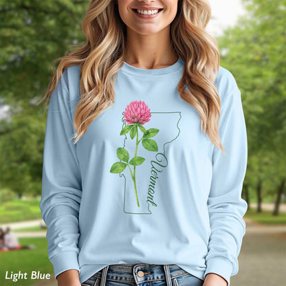 Vermont State Flower Long Sleeve Tee — Red Clover Outline Tee
