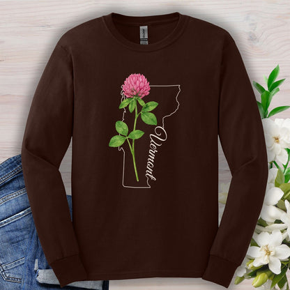 Vermont State Flower Long Sleeve Tee — Red Clover Outline Tee
