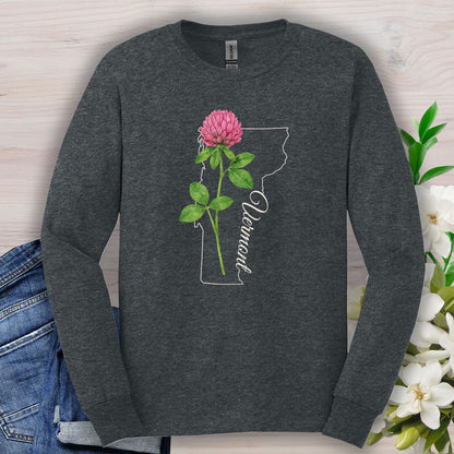 Vermont State Flower Long Sleeve Tee — Red Clover Outline Tee